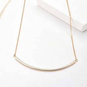 LuxeGrownGems 14K Gold Minimalist Curved Bar Necklace